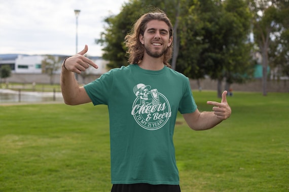 Men's 21st Birthday Crew TShirt 21 Years Skeleton Shirt Cheers & Beers Skull T-Shirt Group Shirts Grunge Matching T Shirts Graphic Tee