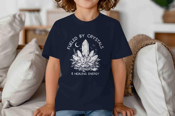 Kids Crystal TShirt Energy Shirt Reiki Healer Healing Positive Fueled By Rock Crystal Gift Unisex Tee Witch Wicca Wiccan For Girls Boys