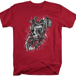 Men's Octopus T Shirt Hand Drawn Vintage Hipster Shirts Skull Tattoo ...
