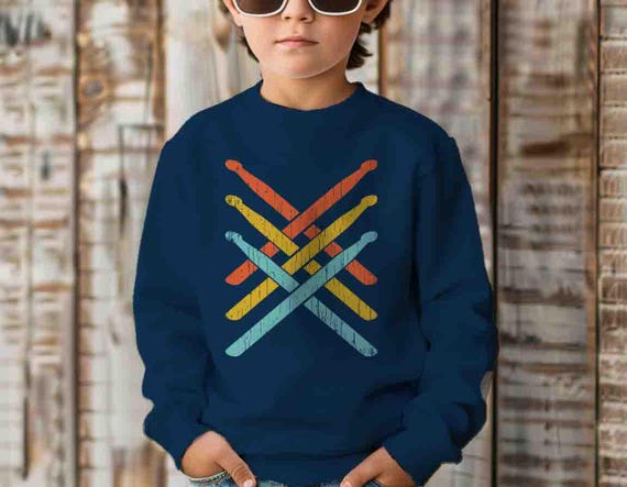 Kids Funny Drummer Sweatshirt Drums Shirt Percussion Drum Sticks Band Gift Crewneck Pullover Drummer Present Unisex Saying Tee For Child