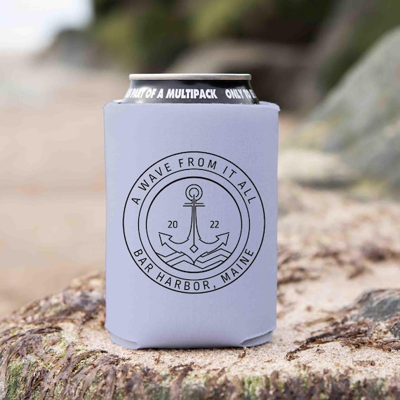 Personalized Boat Cozie Custom Anchor Boater Captain Gift Modern Logo Nautical Boating Gift Foam Can Lake Cooler Soda Beer Foam Bottle