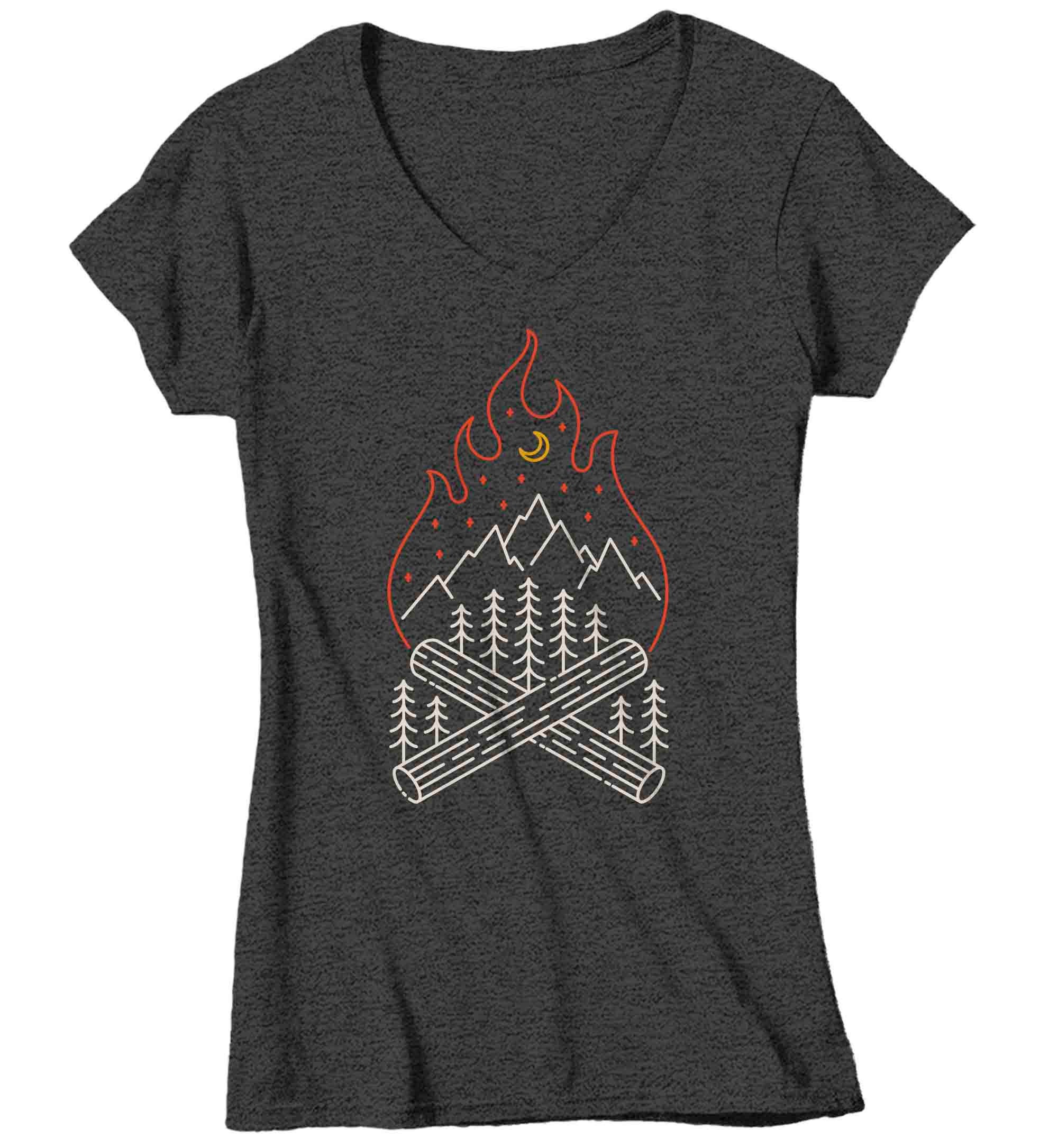 Women's Camping Shirt Campfire Line Art T Shirt Hipster Etsy