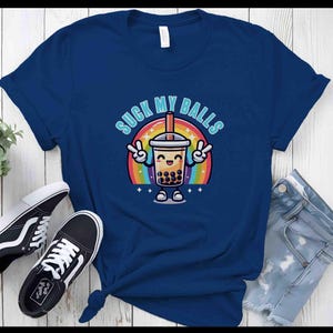 Men&#39;s Funny Boba Tea Shirt Gen Z Gift Idea Suck My Balls Inappropriate Humor Tee Cartoon Shirt Unisex Cute Gen Z GenZ TShirt T Shirt Man
