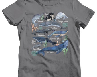 Kids Whale T Shirt Watercolor Whale Shirts Types Of Whales Shirt Illustrated T Shirt Whale Gift Idea Kleding Unisex kinderkleding Tops & T-shirts T-shirts T-shirts met print 