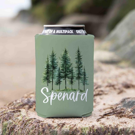 Personalized Camp Cozie Custom Pine Tree Camper Gift Camping Forest Hiker Gift Foam Can Cooler RV Camps Name Soda Beer Foam Bottle
