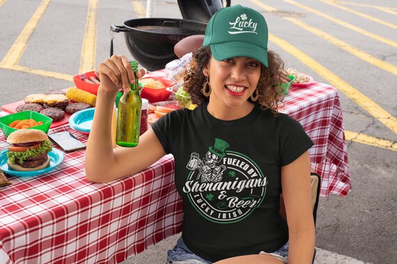 Women's Funny St. Patrick's Day Shirt Fueled By Shenanigans & Beer Tshirt Grunge Streetwear Graphic Tee Gift Idea St Pattys For Women Ladies