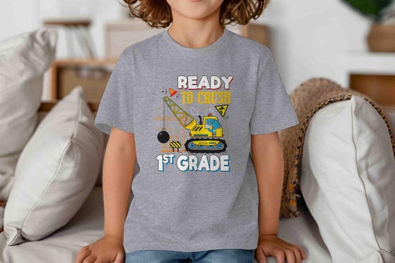 Kids Construction 1st Grade Shirt Back To School TShirt Dino T-Shirt Cute First Grade Cute T Shirt Dinosaur Children's School Youth Gift