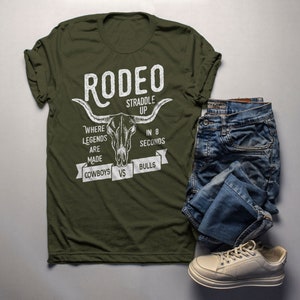 Men's Rodeo T Shirt Cowboys Vs. Bulls Shirt Vintage Cow Skull Graphic Tee Straddle Up image 1