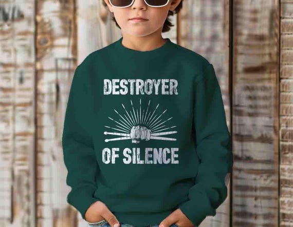 Men's Funny Drummer Sweatshirt Drums Percussion Tshirt Destroy Pullover Silence Gift Idea Drummer Destroyer Unisex Saying Tee For Children