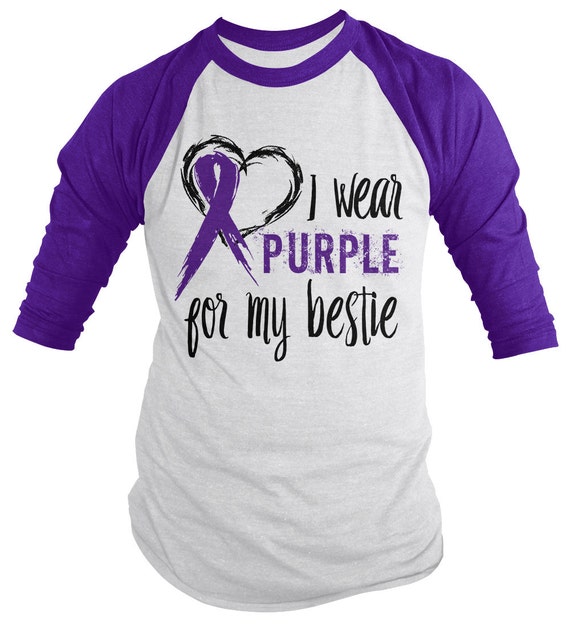 Shirts By Sarah Men's Purple Ribbon Shirt Wear For Bestie 3/4 Sleeve Raglan Awareness Shirts