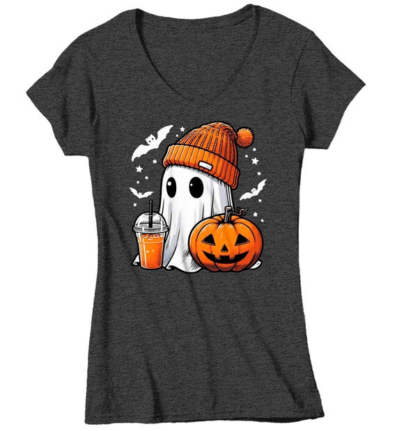 Women's Funny Halloween Shirt Cute Ghost Coffee Drink Shirts Gift Idea Boujee Lady Bougee Pumpkin Fall Vibes Bats T Shirt Cute Ladies TShirt
