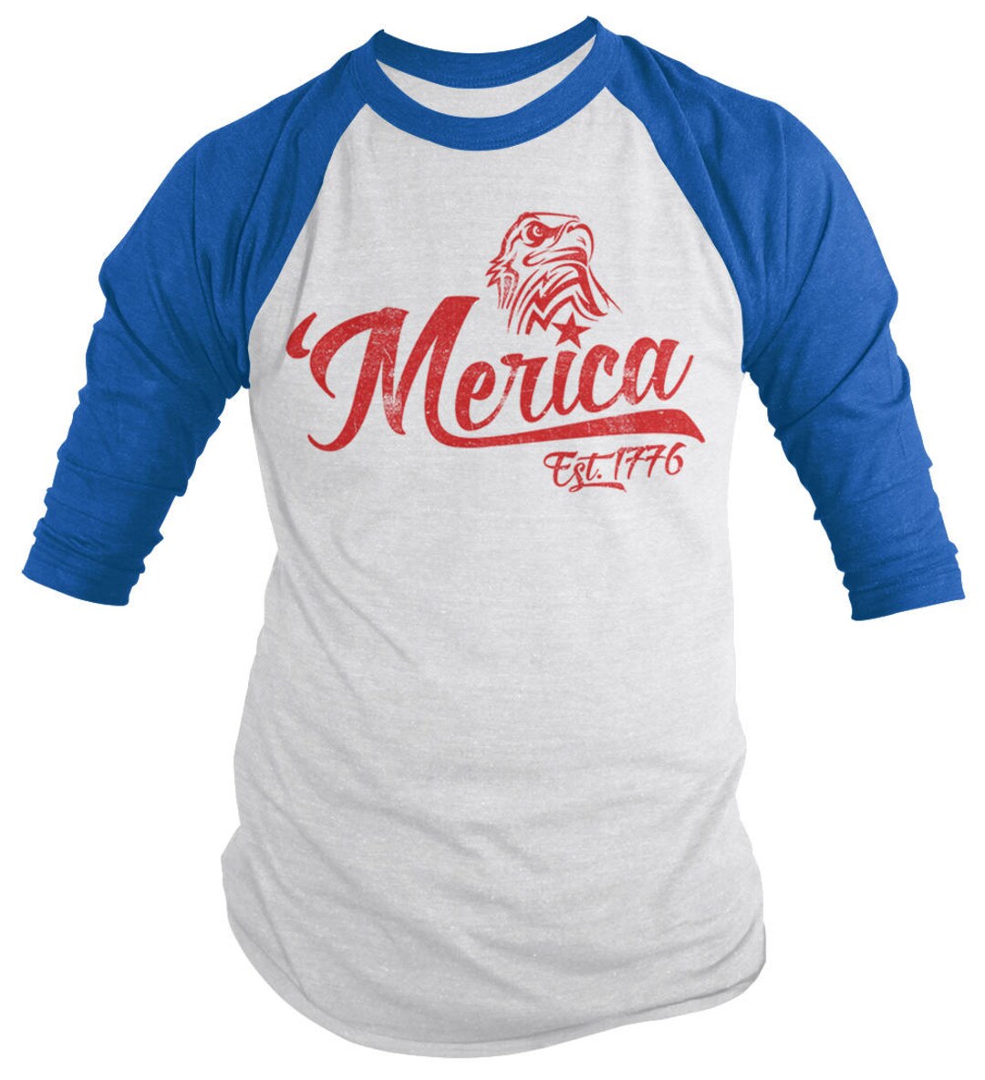 Men's Patriotic Raglan Shirt: 'merica Eagle, Distressed 3/4