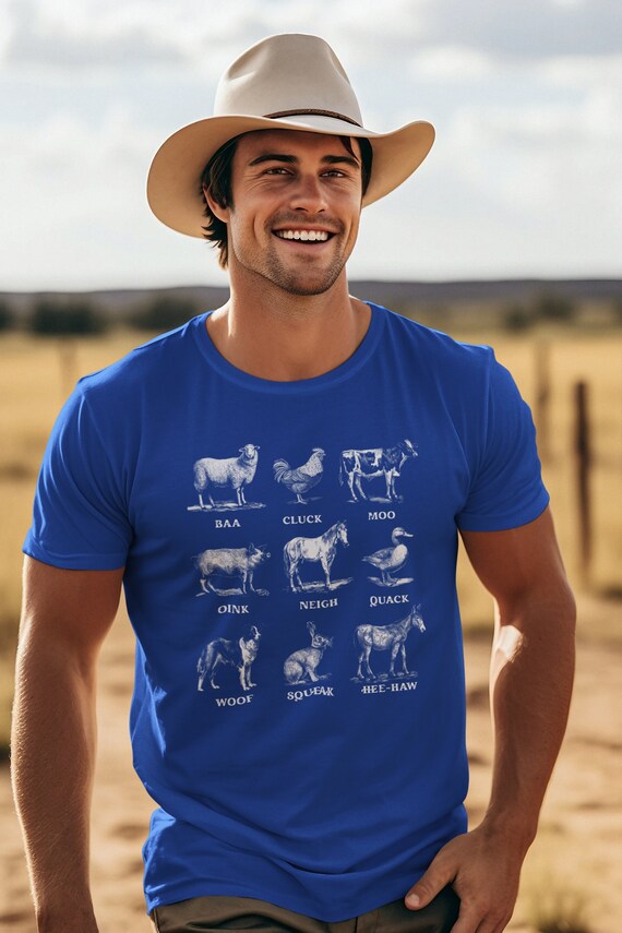 Men's Vintage Farm T-Shirt Animal Sounds Shirt Cow Horse Farmer Gift Idea Chicken Sheep Pig Donkey Farming Agriculture Tee Unisex Man