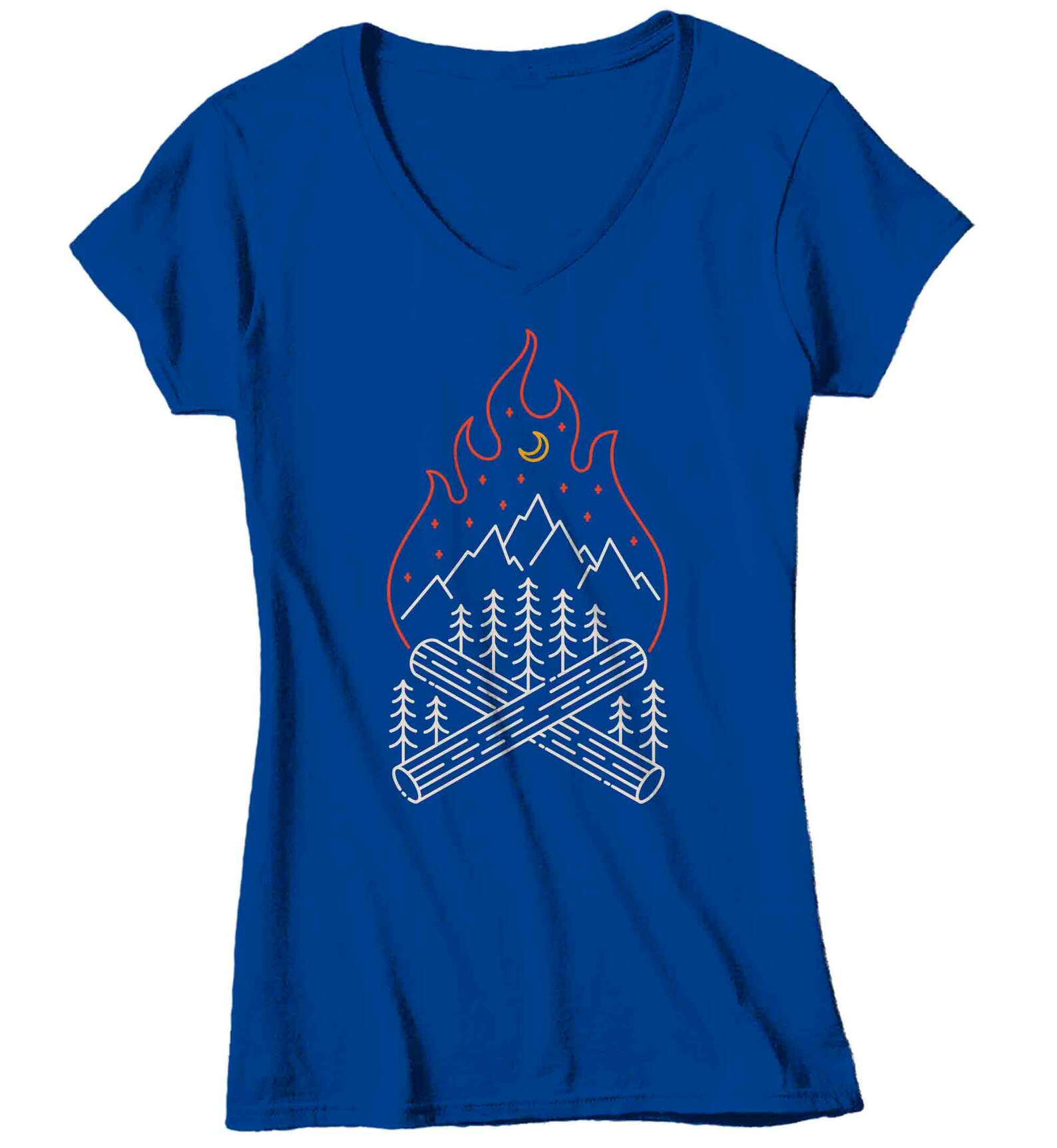 Women's Camping Shirt Campfire Line Art T Shirt Hipster Etsy