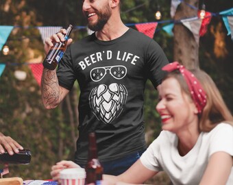 Men's Beer'd Life T-Shirt Hipster Beer Shirts Beard Tee Hops Home Brew Brewing Shirt