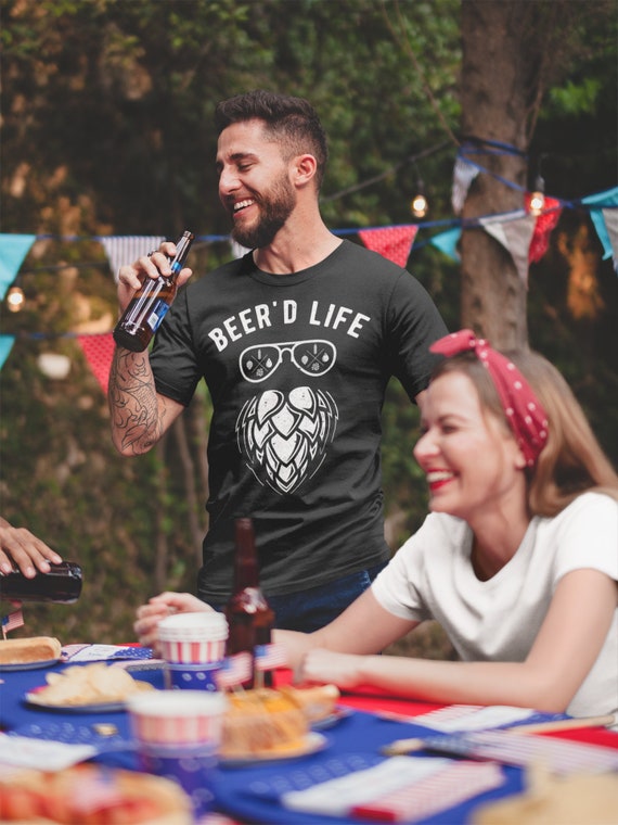 Men's Beer'd Life T-Shirt Hipster Beer Shirts Beard Tee Hops Home Brew Brewing Shirt