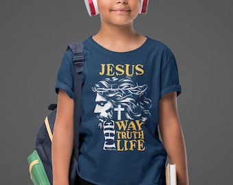 Kids Jesus Shirt, The Way Truth Life, Christian T Shirt, John 14:6 Shirt, Bible Saying, Gift Idea, Unisex Youth Tee