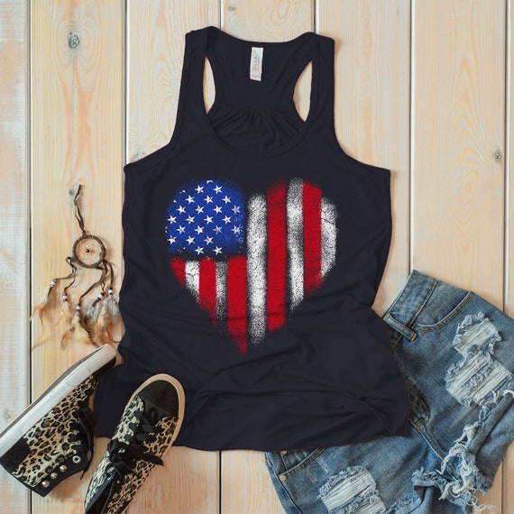 Women's American Flag Heart Flowy Tank Patriotic 4th July | Etsy