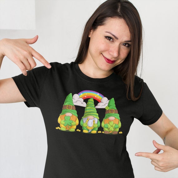 Women's Funny St. Patrick's Day Shirt Gnome T Shirt Rainbow Cute Luck Lucky Gift Saint Patricks Irish Green Ladies Woman Graphic Tee
