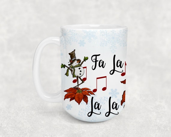 Cute Christmas Coffee Mug Bird Gift Chickadee Snowman Cup Happy Fa La La Winter Gift Coffee Mugs Illustrated 15 oz. 20 oz. Large Giant Big