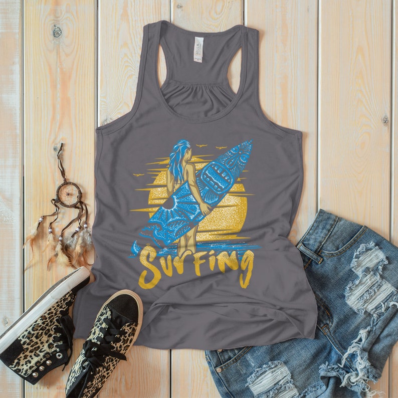 Women's Surfing T Shirt Surf Graphic Tank Top Vacation Etsy