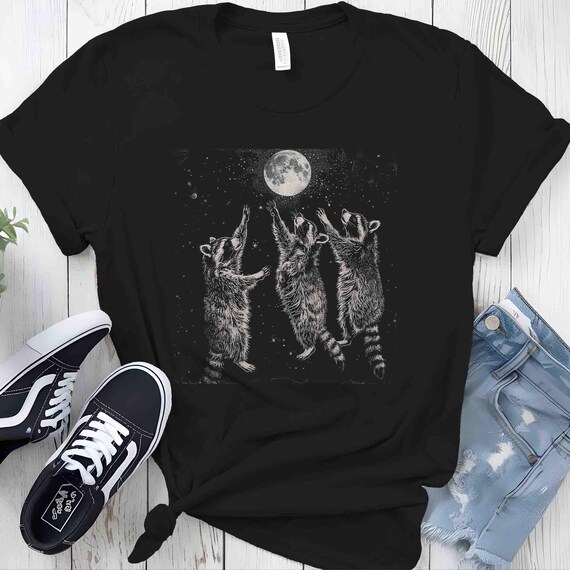 Men's Funny Racoon Shirt Moon Howling Occult Witch T Shirt Gift Idea TShirt Wicca Trash Panda Coven Pagan Worship Unisex Bella Canvas Tee