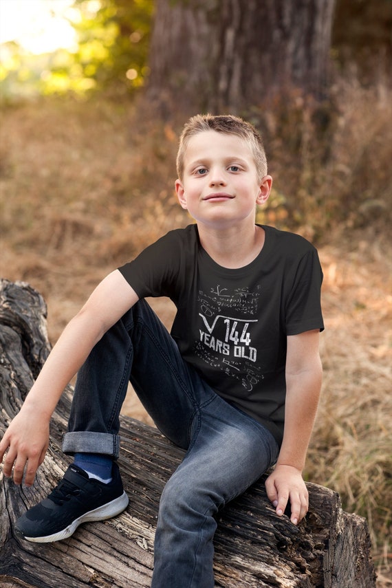 Kids 12th Birthday Shirt Square Root 144 Birthday T-Shirt Gift Idea For Kid Math Geek Nerd Genius Gift Funny Unisex Youth Tee