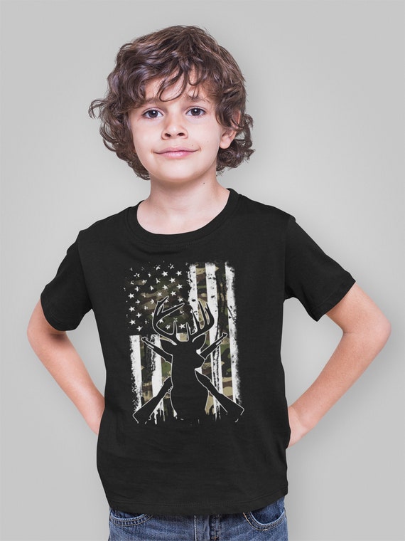 Kids Deer Hunting T Shirt Buck Shirt Hunter Shirt Camo Flag T Shirt Camouflage U.S. Flag Shirt Woodsman Shirt Unisex Boys Girls