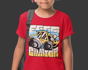 Kids Funny Easter Shirt Eggscavator Egg Hunting T Shirt Excavator Construction Heavy Equipment Truck Tshirt Graphic Tee