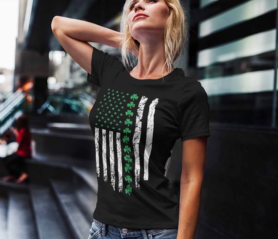 Women's Ireland T Shirt U.S. Flag Shirt St Patrick's Day Flag Shirt St Patty's Day American Flag Shirt St Pat Clover Tshirt