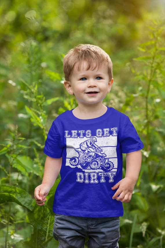 Kids Funny ATV Dirt Race T-Shirt Let's Get Dirty 4 Wheeler Shirt All Terrain Vehicle Gift Dirt Graphic Tee Unisex Boy's Girl's