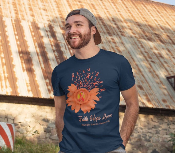 Men's Multiple Sclerosis Shirt Sunflower Shirt MS Flower Shirt Faith Hope Love Shirts MS Awareness Orange TShirt