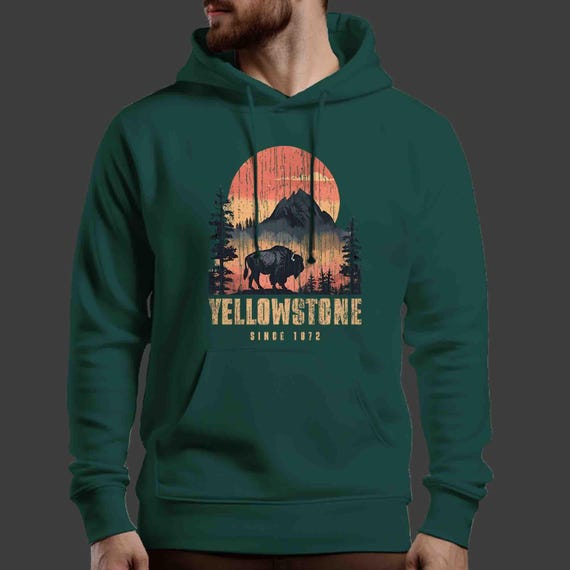Men's Yellowstone Hoodie National Pullover Pullover Park Buffalo Vacation Hiker Gift Idea Him Travel Tour Tourist Unisex Grunge 1872