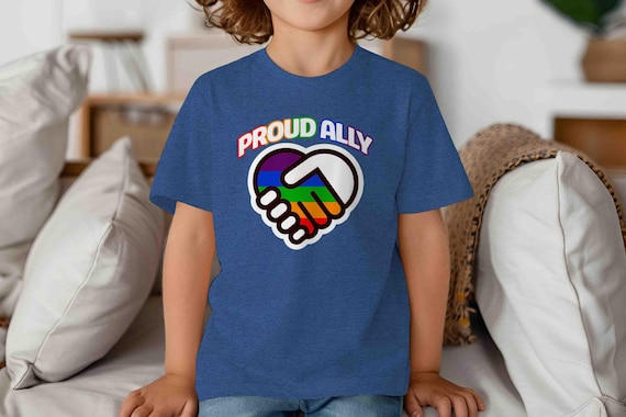 Kids Funny Proud Ally Shirt LGBTQ Shirt Support Gay Trans Handshake T-Shirt Gift Rights T Shirt Gay Flag TShirt Unisex Tee Gift Support