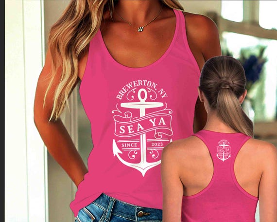 Women's Cute Custom Boat Tank Top Personalized Racer Back Boating Racerback Logo Boater Nautical Anchor Logo Rear Print Yacht Sailing Ladies