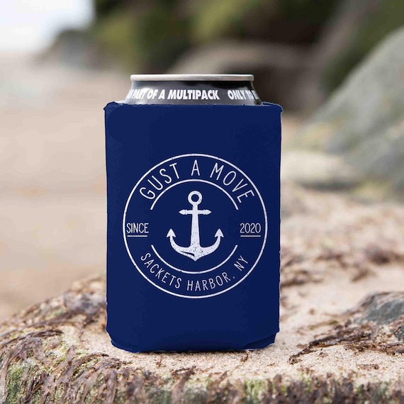 Personalized Vintage Boating Cozie Custom Anchor Yacht Captain Gift Anchor Logo Nautical Boat Gift Foam Can Cooler Soda Beer Foam Bottle