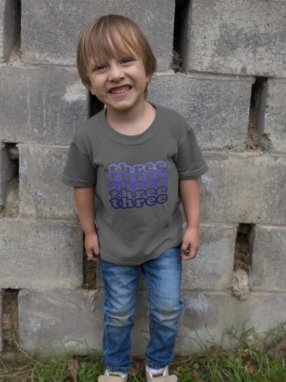 Boy's 3rd Birthday Shirt Three Stacked Birthday T-Shirt Gift Idea Layered Typography Word Shirt Gift Unisex Youth Tee