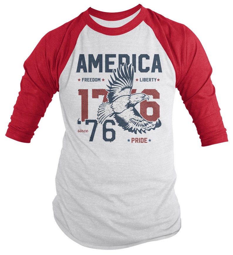 America T-Shirt Patriotic Vintage 1776 Eagle Pride Freedom Liberty 4th July Shirts Men's 3/4 Sleeve Raglan image 8