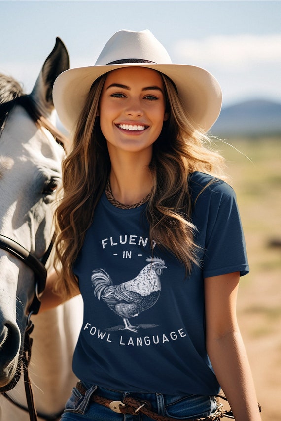 Women's Funny Vintage Farm T-Shirt Fowl Language Shirt Saying Pun Farmer Gift Idea Chicken Rooster Farming Agriculture Tee Ladies Woman Cut