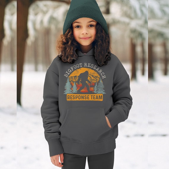 Kids Bigfoot Hooded Gildan Sweatshirt Research Response Team Graphic Hoodie Sasquatch Hunt Search Cryptozoology Gift Youth Unisex Pullover