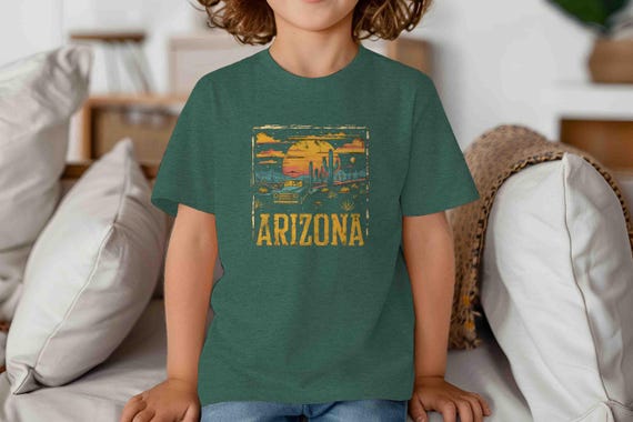 Kids Arizona Shirt AZ Shirt Vintage Retro State T Shirt Gift Travel Tour Gift Tourist Unisex Soft Cactus Sky State City West Western Youth