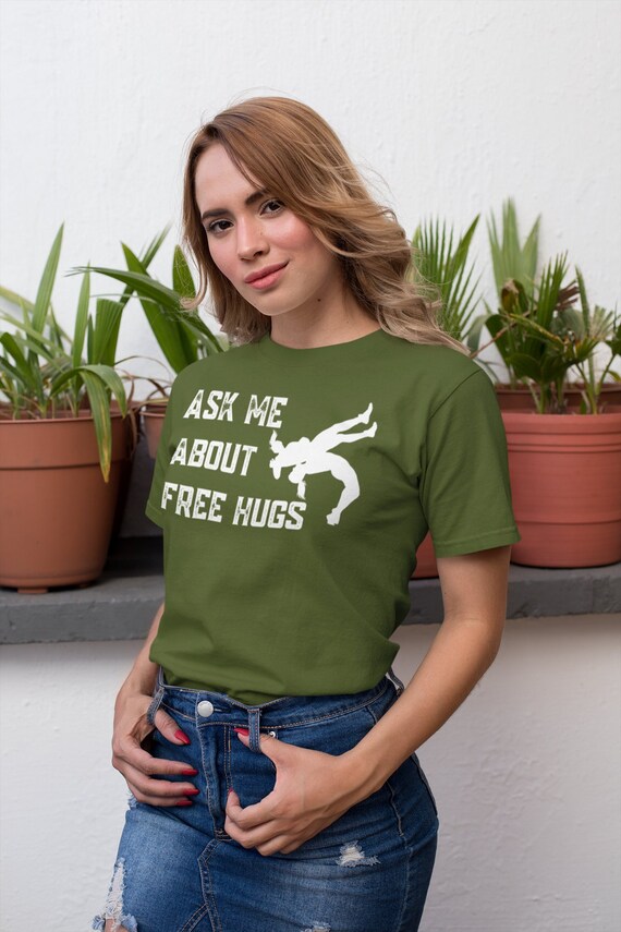 Men's Funny Female Wrestling Shirt Ask Me T-Shirt About Free Hugs Wrestler Girls Wrestling Gifts Wrestle Saying Gift Tshirt Unisex