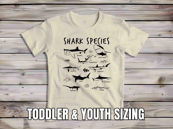 Kids Shark Shirt Species Of Fish TShirt Ocean Marine Biology T-Shirt Gift Types Catalog T Shirt Kinds TShirt Unisex Tee Gift Idea Youth