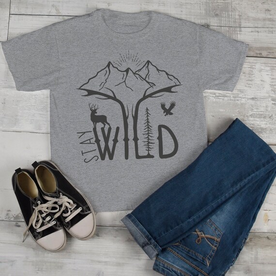 Kids Hipster Stay Wild Shirt Mountains T-Shirt Explore Antlers Graphic Tee Camping Vintage Toddler