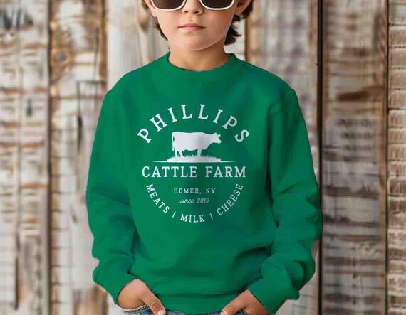 Kids Personalized Farm Sweatshirt Custom Vintage Cattle Angus Beef Hobbyist Name Crewneck Personalized Farmer Logo Badge Rustic Gift Idea