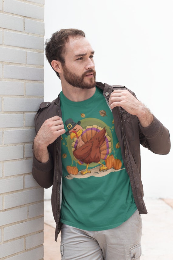 Men's Funny Thanksgiving Tee Turkey TShirt Pilgrim Hat Shirts Turkey Day Shirt Holiday Illustrated Unisex Soft Graphic Shirt