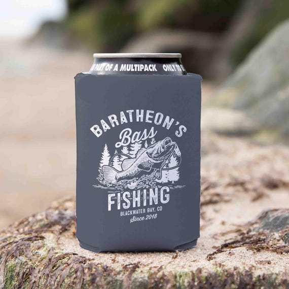 Personalized Fishing Cozie Fisherman Bass Fishing Can Cooler Vintage Foam Soda Bottle Can Hugger Men's Gift Idea Custom Kozie Catch Fish