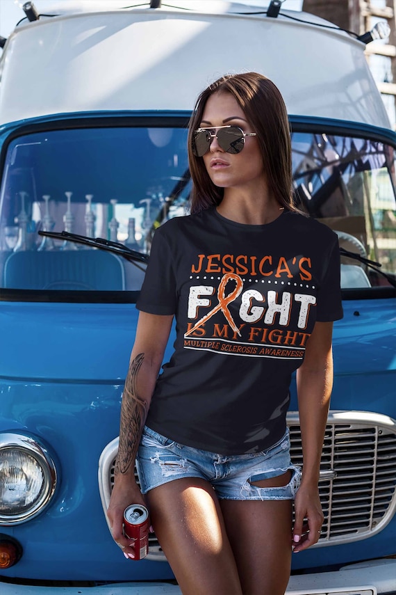 Women's Personalized Multiple Sclerosis T-Shirt Fight Is My Fight Awareness Shirts MS Team Custom Shirts Name Tee