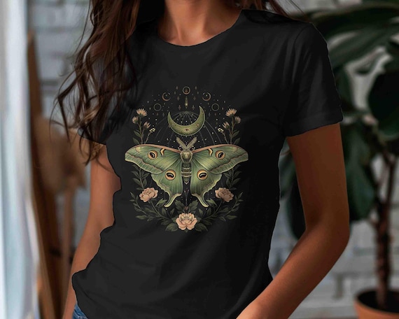 Men's Lunar Moth T Shirt Cottage Core Celestial Shirts Luna Witch Cottagecore Shirt Illustrated T Shirt Unisex Moth Entomology Tee Gift Idea