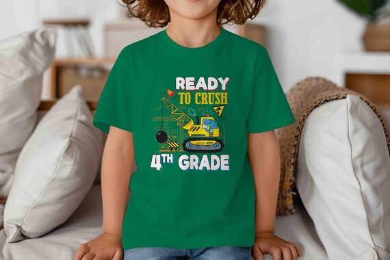 Kids Construction 4th Grade Shirt Back To School TShirt Dino T-Shirt Cute Forth Grade Cute T Shirt Dinosaur School Youth Unisex Tee Gift
